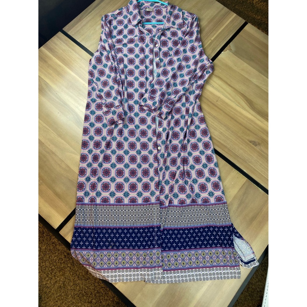 Chico's Women's Geometric Patterned Midi Dress, Shirt Dress Style‎